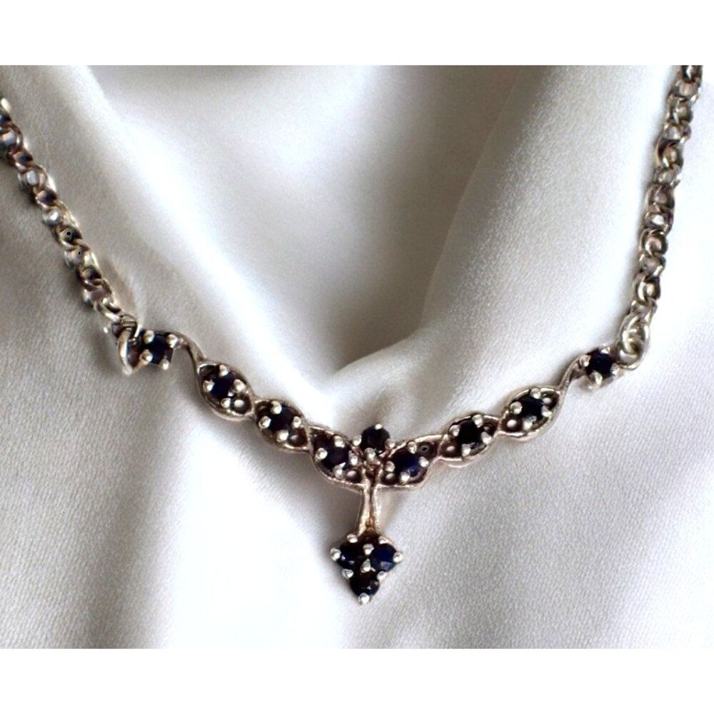 Sterling Silver Sapphire Y-Drop Necklace 12 gems 6.55 grams 17" One of a Kind